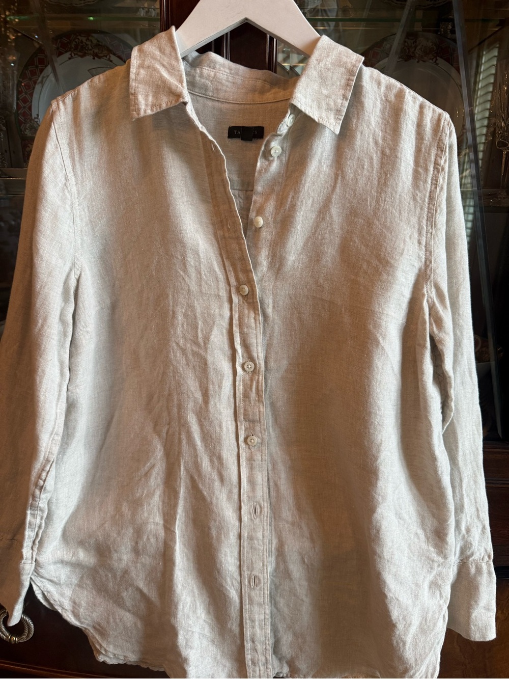 Talbots Oversized Linen Button-Up Shirt in Natural Beige